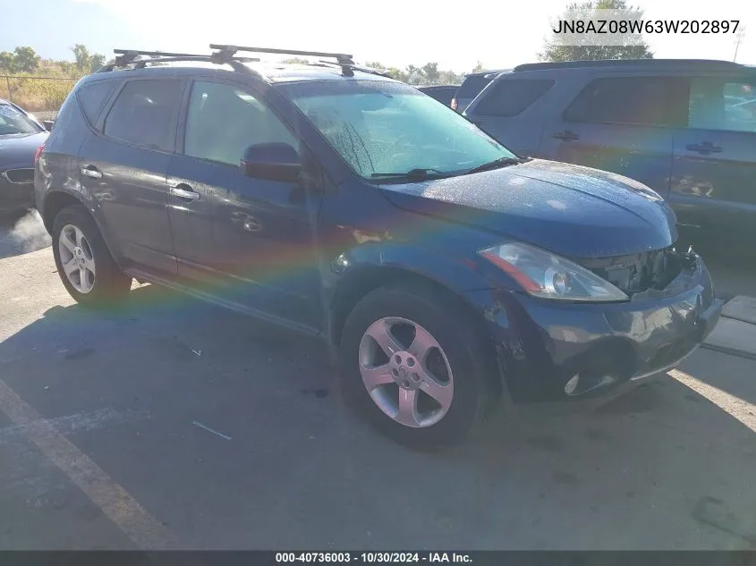 2003 Nissan Murano Sl VIN: JN8AZ08W63W202897 Lot: 40736003