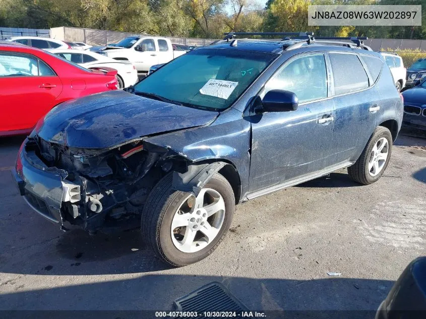 2003 Nissan Murano Sl VIN: JN8AZ08W63W202897 Lot: 40736003