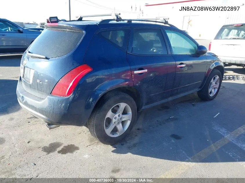 2003 Nissan Murano Sl VIN: JN8AZ08W63W202897 Lot: 40736003