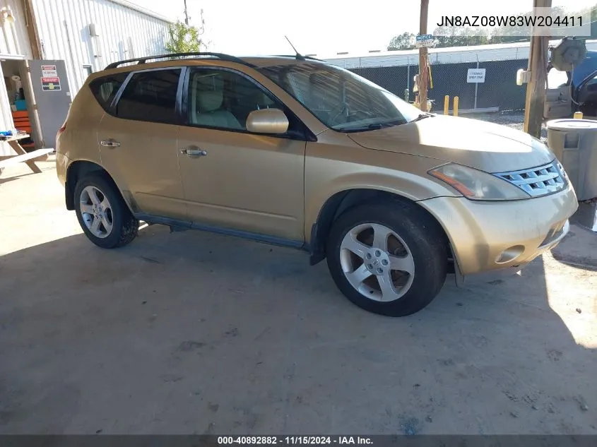 2003 Nissan Murano Sl VIN: JN8AZ08W83W204411 Lot: 40892882