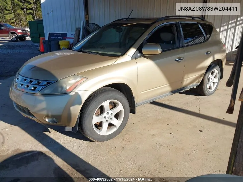 2003 Nissan Murano Sl VIN: JN8AZ08W83W204411 Lot: 40892882