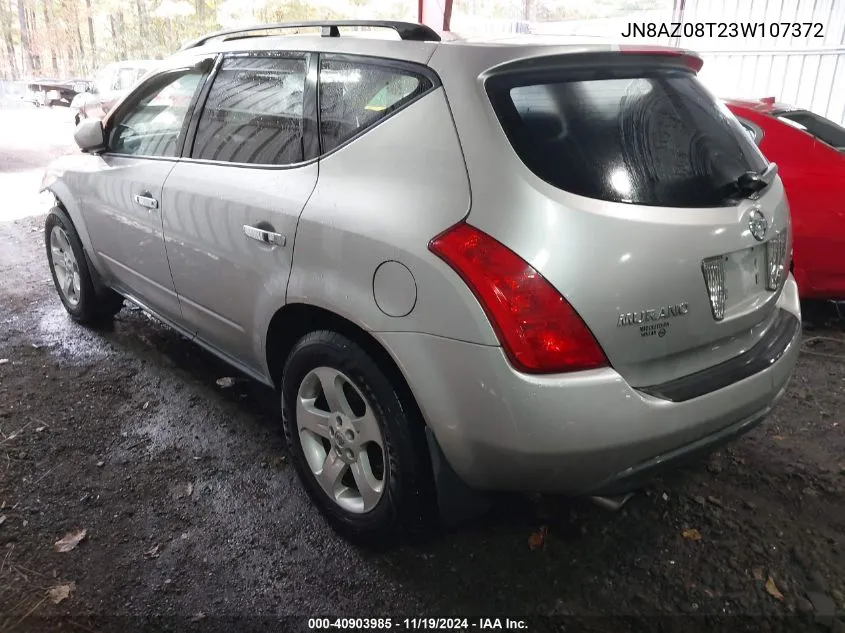 2003 Nissan Murano Sl VIN: JN8AZ08T23W107372 Lot: 40903985