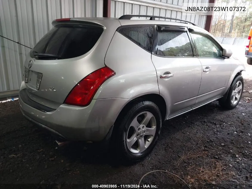 2003 Nissan Murano Sl VIN: JN8AZ08T23W107372 Lot: 40903985