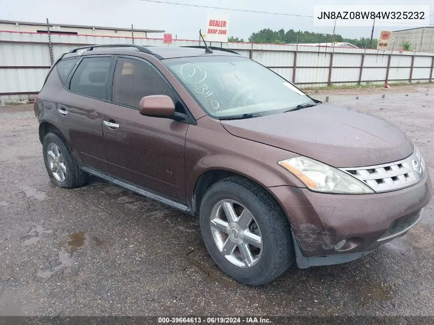 2004 Nissan Murano Sl VIN: JN8AZ08W84W325232 Lot: 39664613