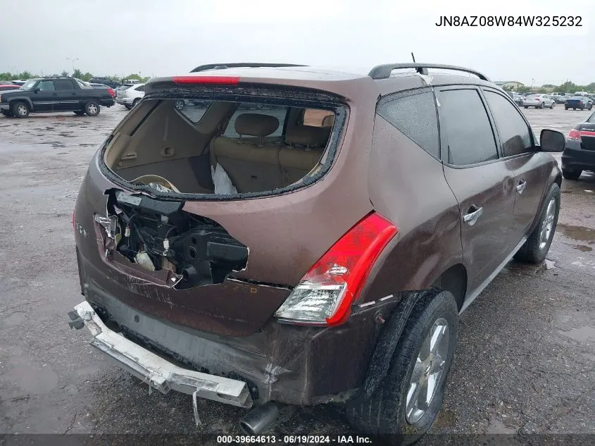 2004 Nissan Murano Sl VIN: JN8AZ08W84W325232 Lot: 39664613