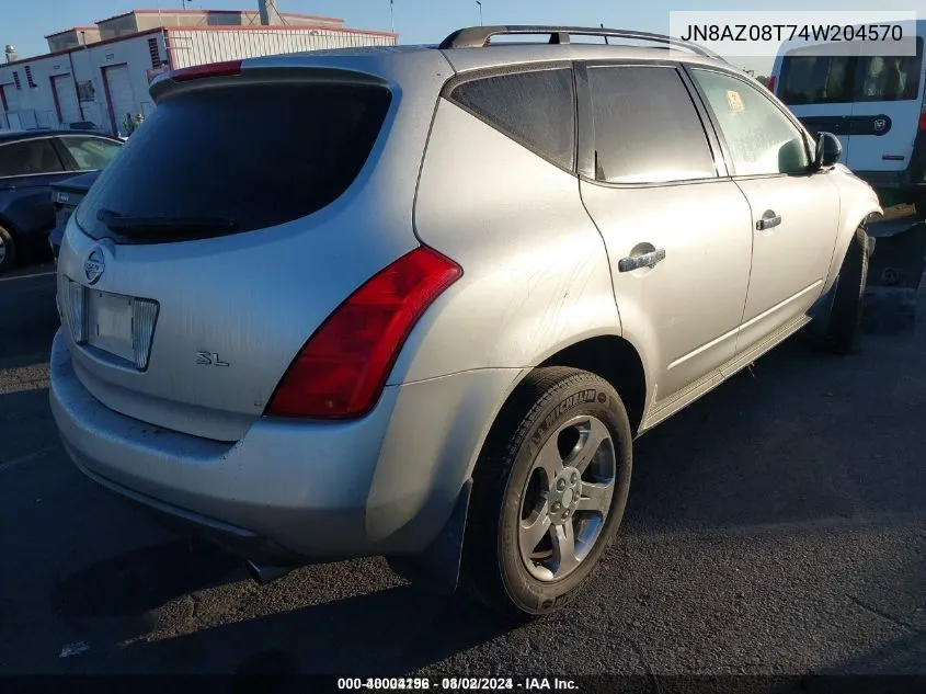 2004 Nissan Murano Sl VIN: JN8AZ08T74W204570 Lot: 40004196