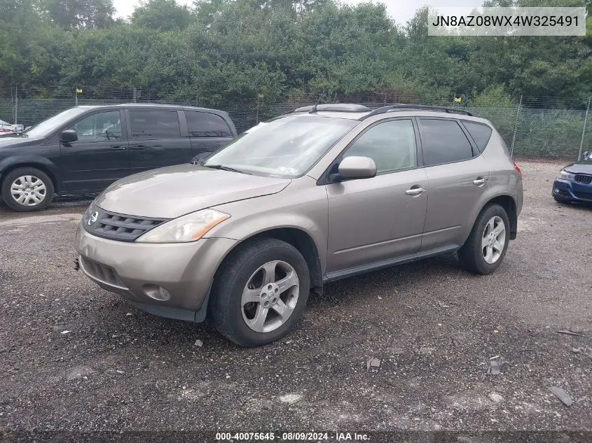 2004 Nissan Murano Sl VIN: JN8AZ08WX4W325491 Lot: 40075645