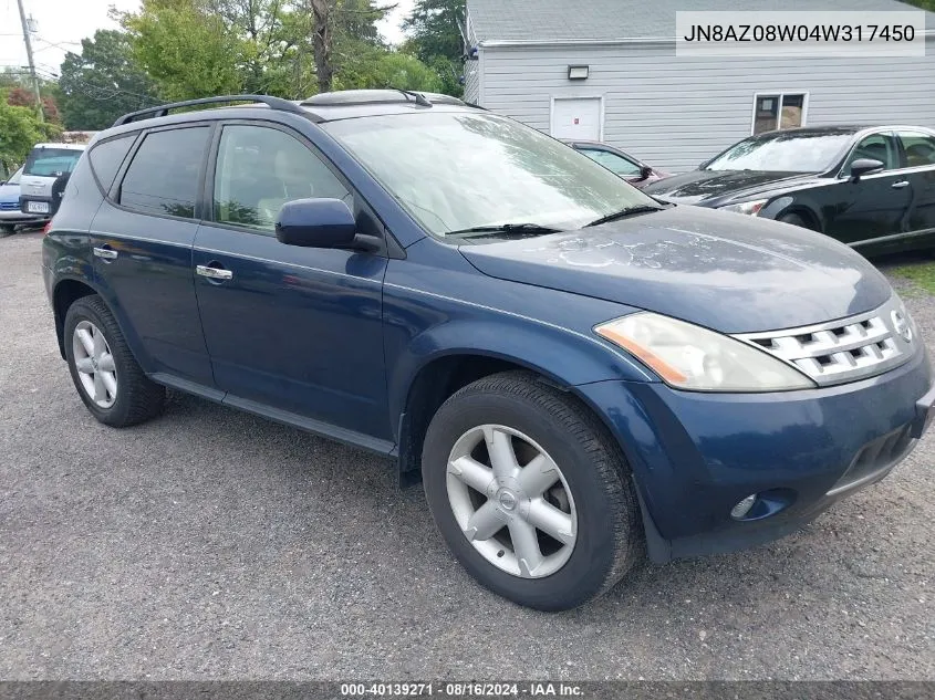 JN8AZ08W04W317450 2004 Nissan Murano Se