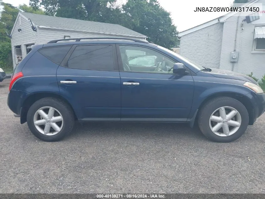 JN8AZ08W04W317450 2004 Nissan Murano Se