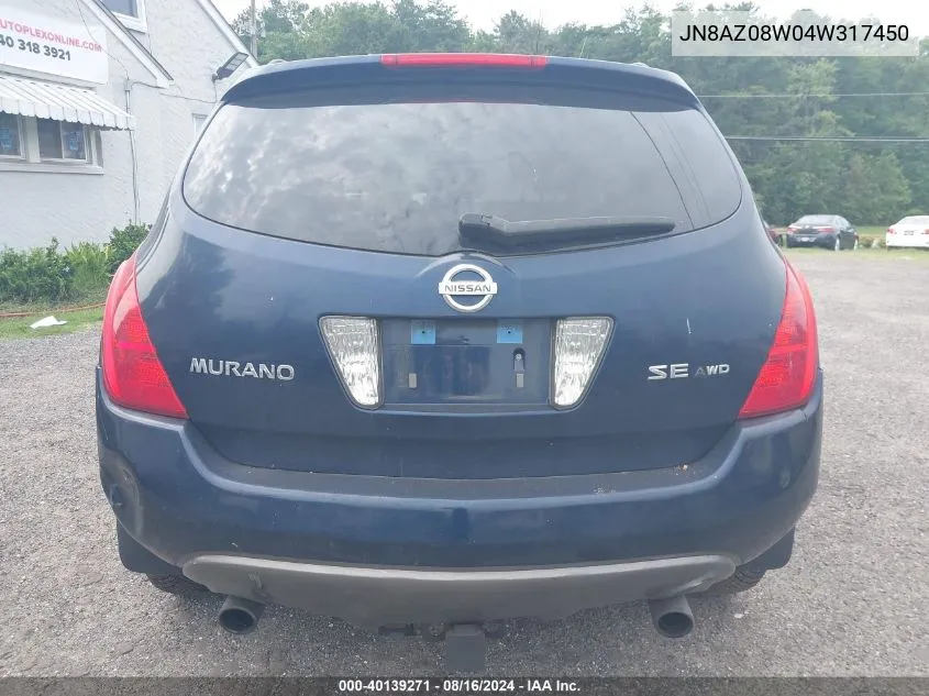 JN8AZ08W04W317450 2004 Nissan Murano Se