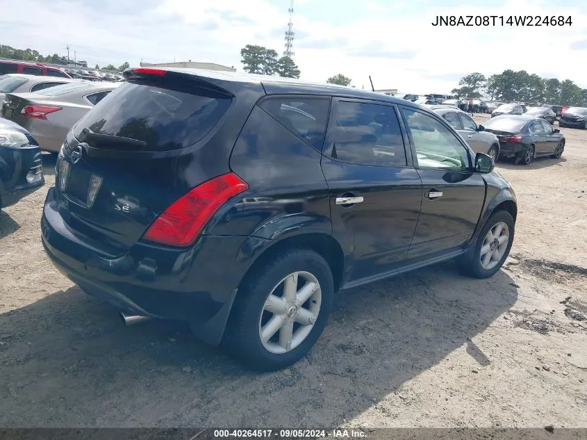 2004 Nissan Murano Se VIN: JN8AZ08T14W224684 Lot: 40264517