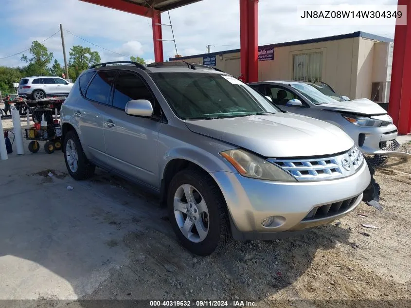 2004 Nissan Murano Sl/Se VIN: JN8AZ08W14W304349 Lot: 40319632