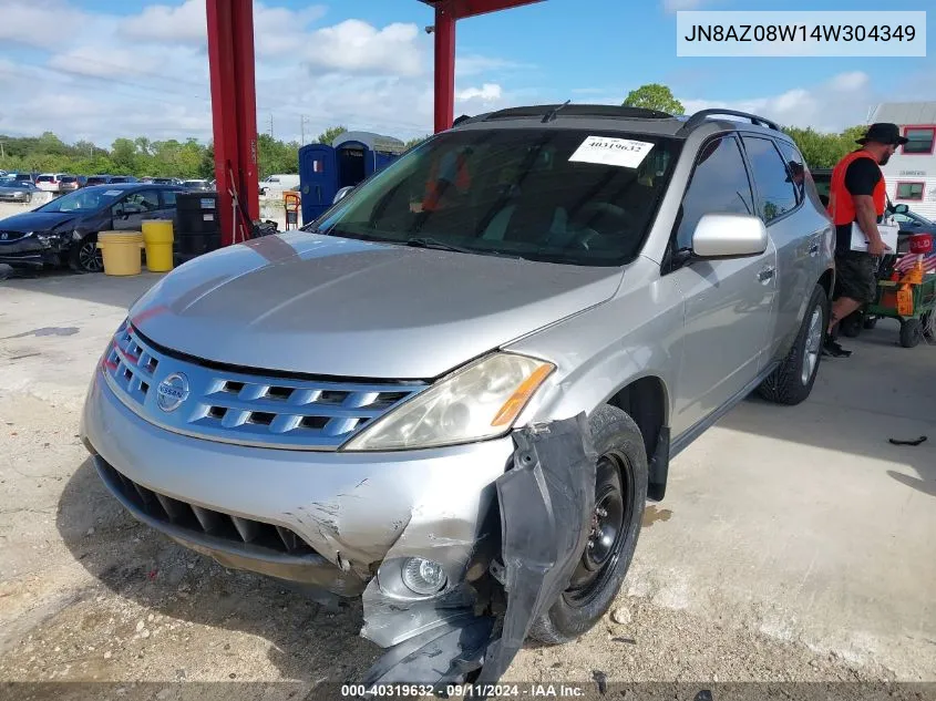 2004 Nissan Murano Sl/Se VIN: JN8AZ08W14W304349 Lot: 40319632