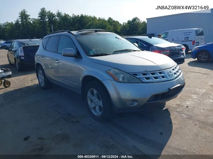 JN8AZ08WX4W321649 2004 Nissan Murano Sl