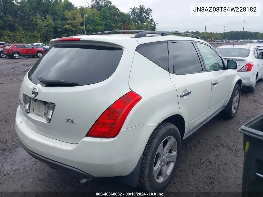 2004 Nissan Murano Sl VIN: JN8AZ08T84W228182 Lot: 40368632