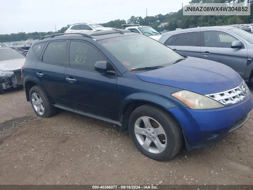 2004 Nissan Murano Sl VIN: JN8AZ08WX4W304852 Lot: 40386077