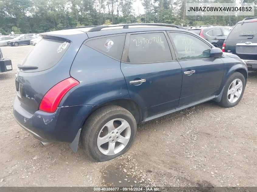 2004 Nissan Murano Sl VIN: JN8AZ08WX4W304852 Lot: 40386077