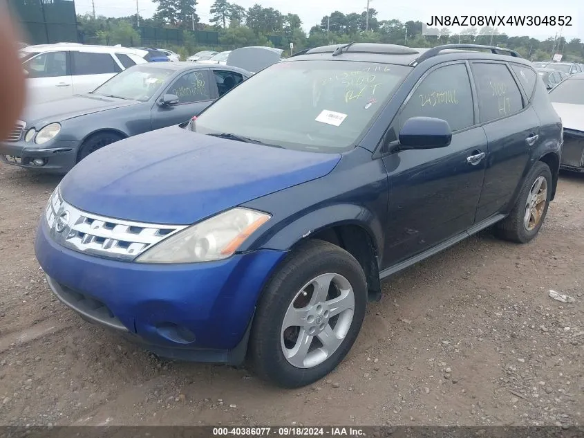 2004 Nissan Murano Sl VIN: JN8AZ08WX4W304852 Lot: 40386077