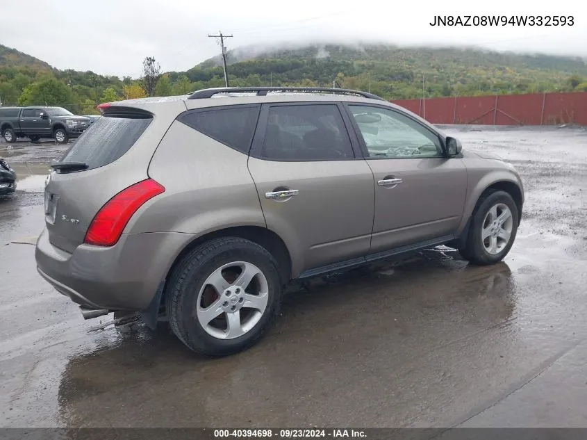 2004 Nissan Murano Sl VIN: JN8AZ08W94W332593 Lot: 40394698