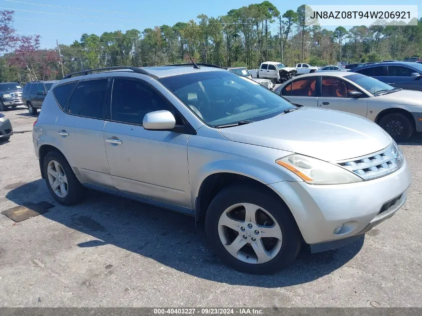 2004 Nissan Murano Sl VIN: JN8AZ08T94W206921 Lot: 40403227