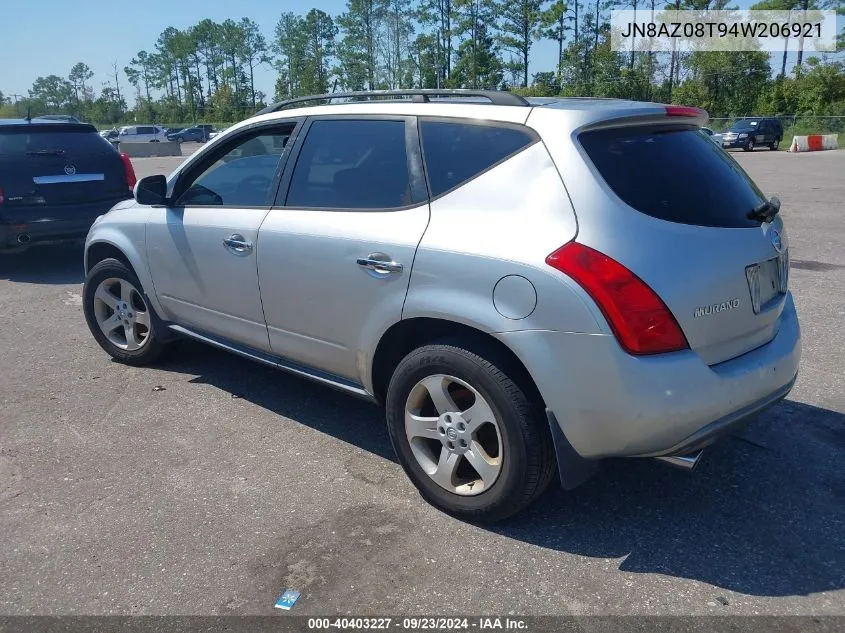 2004 Nissan Murano Sl VIN: JN8AZ08T94W206921 Lot: 40403227