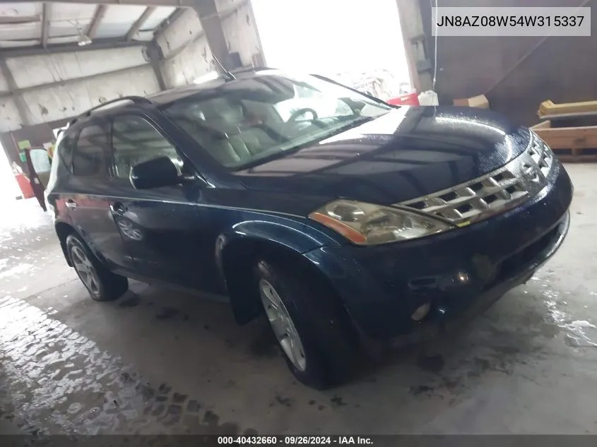 JN8AZ08W54W315337 2004 Nissan Murano Sl