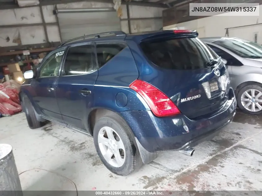 JN8AZ08W54W315337 2004 Nissan Murano Sl