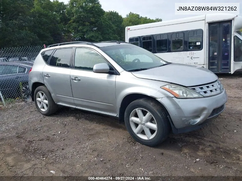 2004 Nissan Murano Se VIN: JN8AZ08W84W321262 Lot: 40464274