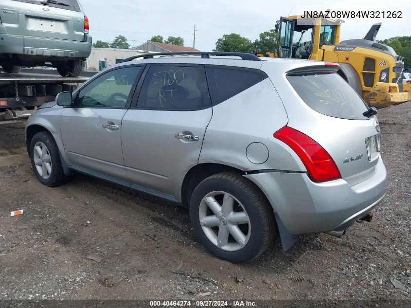 2004 Nissan Murano Se VIN: JN8AZ08W84W321262 Lot: 40464274