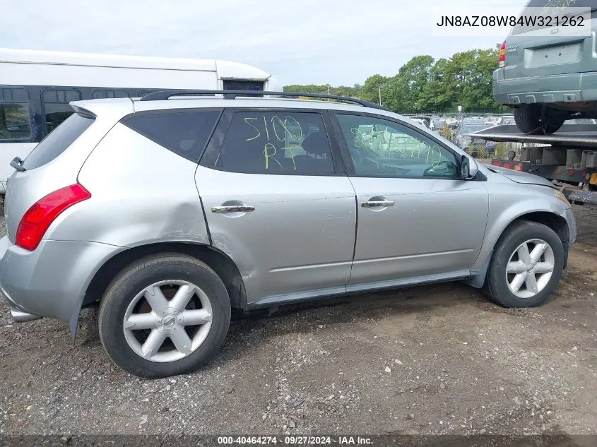 2004 Nissan Murano Se VIN: JN8AZ08W84W321262 Lot: 40464274