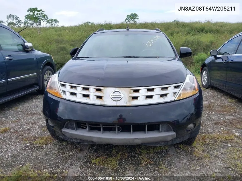 2004 Nissan Murano Sl VIN: JN8AZ08T64W205211 Lot: 40541858