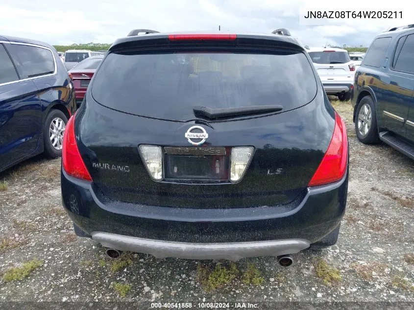 2004 Nissan Murano Sl VIN: JN8AZ08T64W205211 Lot: 40541858