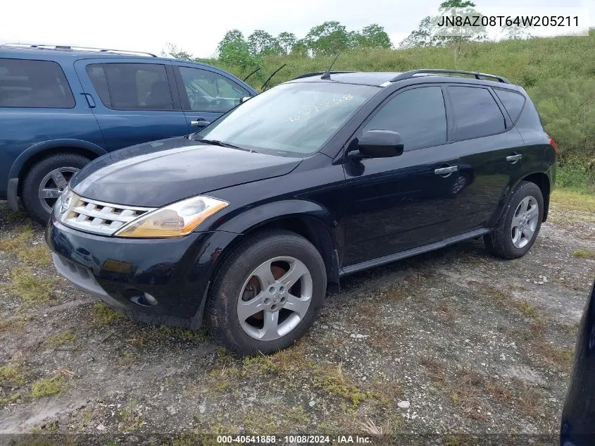 2004 Nissan Murano Sl VIN: JN8AZ08T64W205211 Lot: 40541858