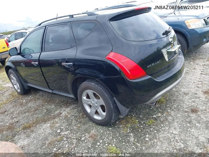 2004 Nissan Murano Sl VIN: JN8AZ08T64W205211 Lot: 40541858