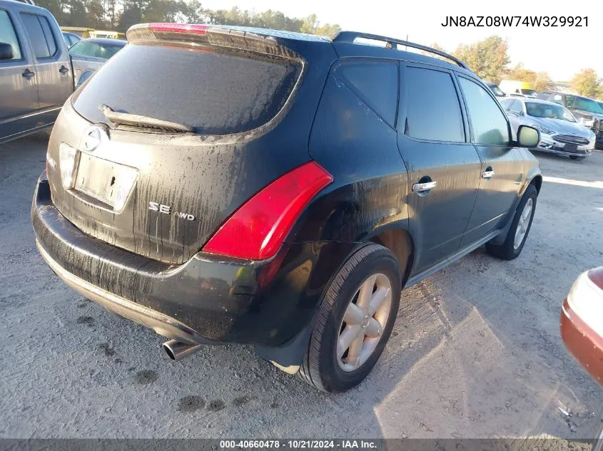 2004 Nissan Murano Se VIN: JN8AZ08W74W329921 Lot: 40660478