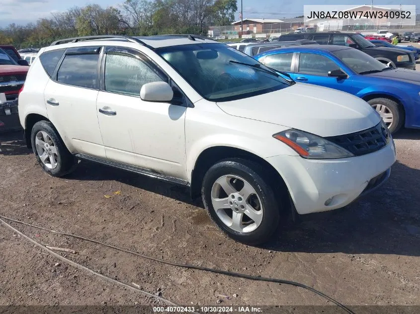 2004 Nissan Murano Sl VIN: JN8AZ08W74W340952 Lot: 40702433