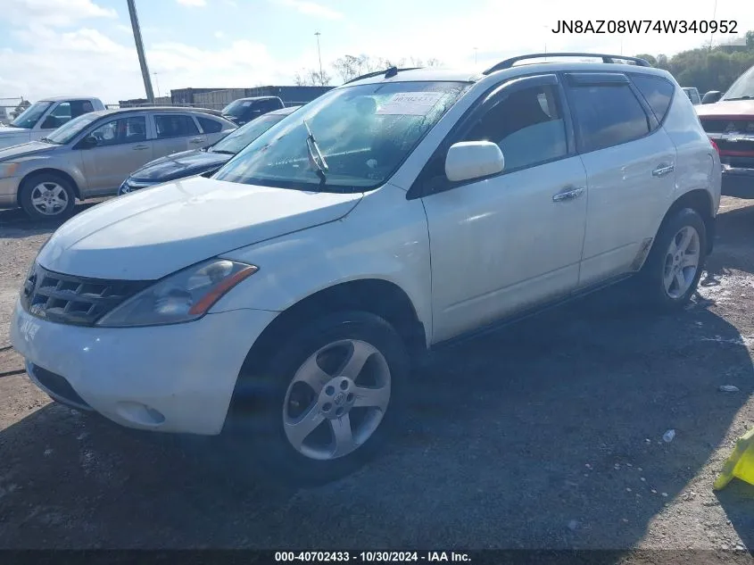 JN8AZ08W74W340952 2004 Nissan Murano Sl