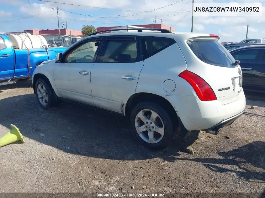 2004 Nissan Murano Sl VIN: JN8AZ08W74W340952 Lot: 40702433