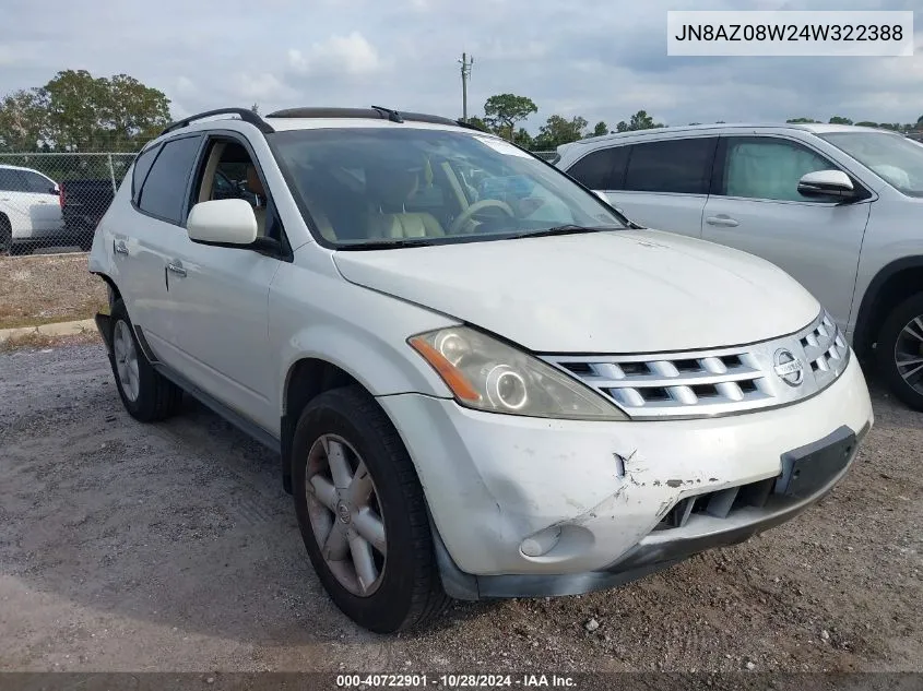 2004 Nissan Murano Se VIN: JN8AZ08W24W322388 Lot: 40722901