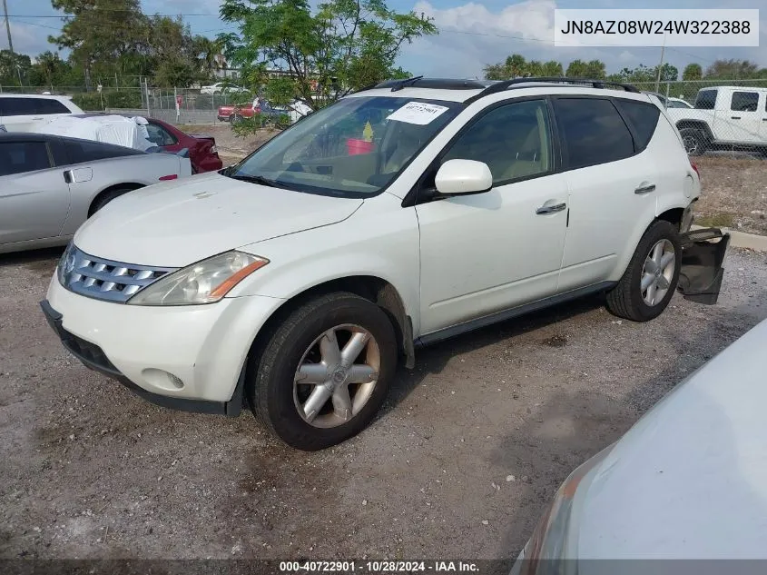 2004 Nissan Murano Se VIN: JN8AZ08W24W322388 Lot: 40722901