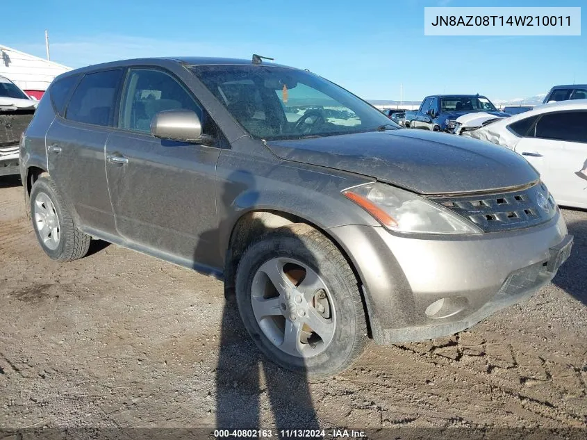 2004 Nissan Murano Sl VIN: JN8AZ08T14W210011 Lot: 40802163