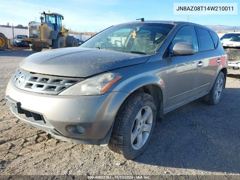 2004 Nissan Murano Sl VIN: JN8AZ08T14W210011 Lot: 40802163