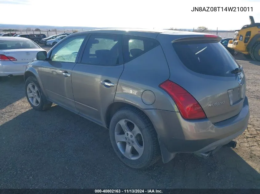 2004 Nissan Murano Sl VIN: JN8AZ08T14W210011 Lot: 40802163