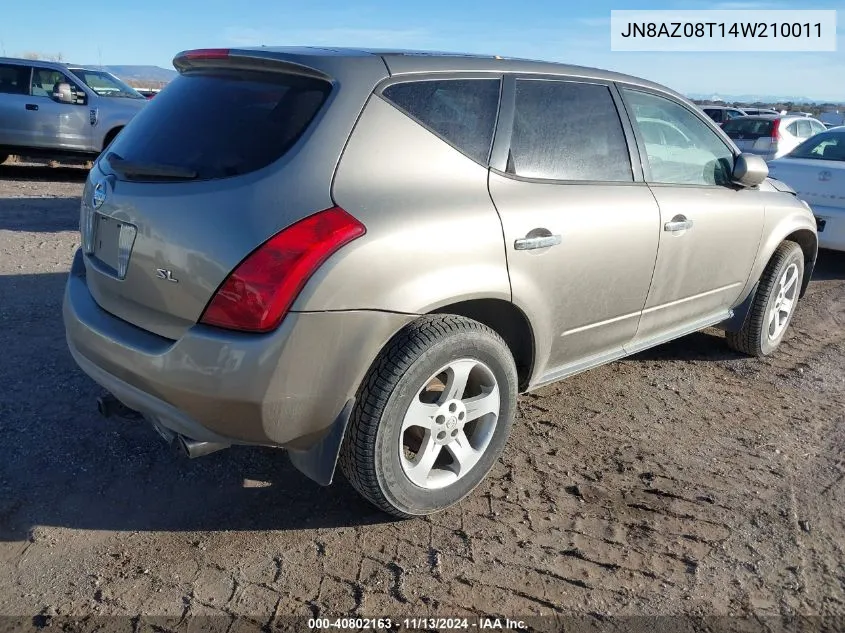 2004 Nissan Murano Sl VIN: JN8AZ08T14W210011 Lot: 40802163