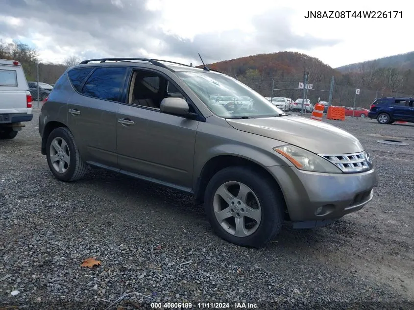 2004 Nissan Murano Sl VIN: JN8AZ08T44W226171 Lot: 40806189