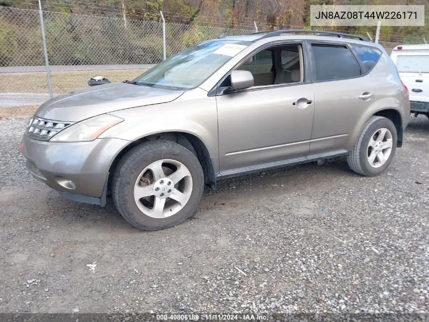 2004 Nissan Murano Sl VIN: JN8AZ08T44W226171 Lot: 40806189