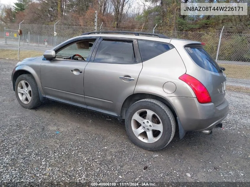 2004 Nissan Murano Sl VIN: JN8AZ08T44W226171 Lot: 40806189