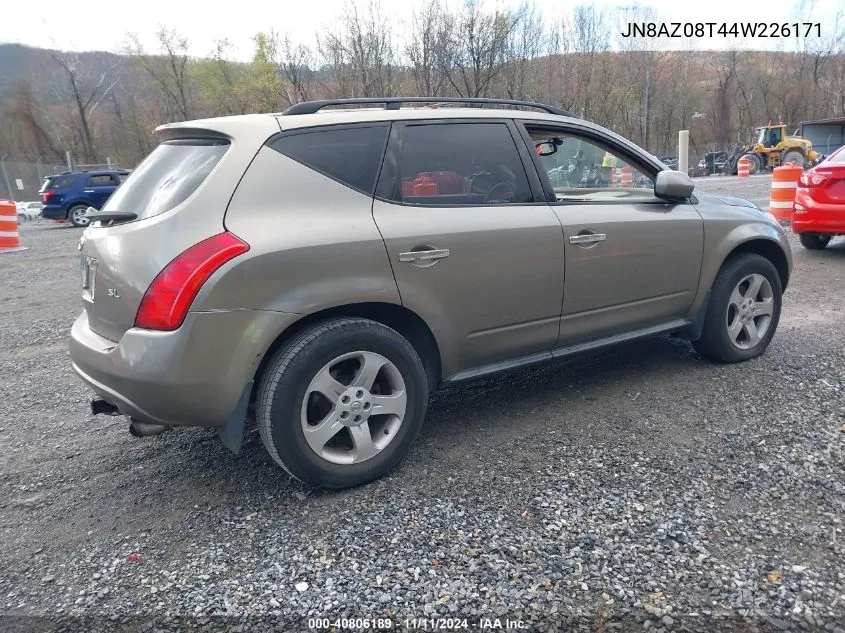 2004 Nissan Murano Sl VIN: JN8AZ08T44W226171 Lot: 40806189