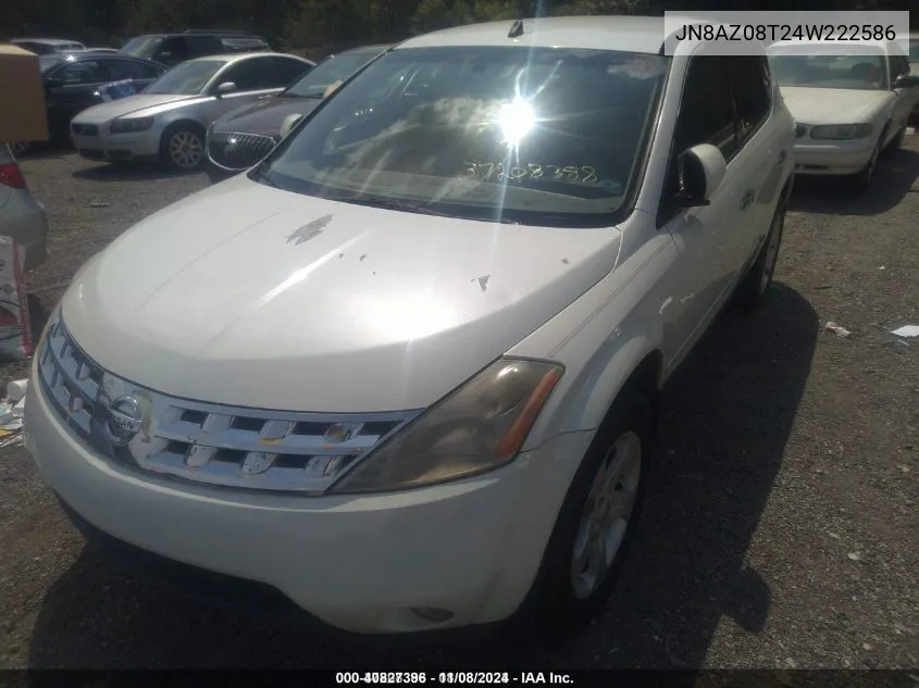 2004 Nissan Murano Sl VIN: JN8AZ08T24W222586 Lot: 40827396