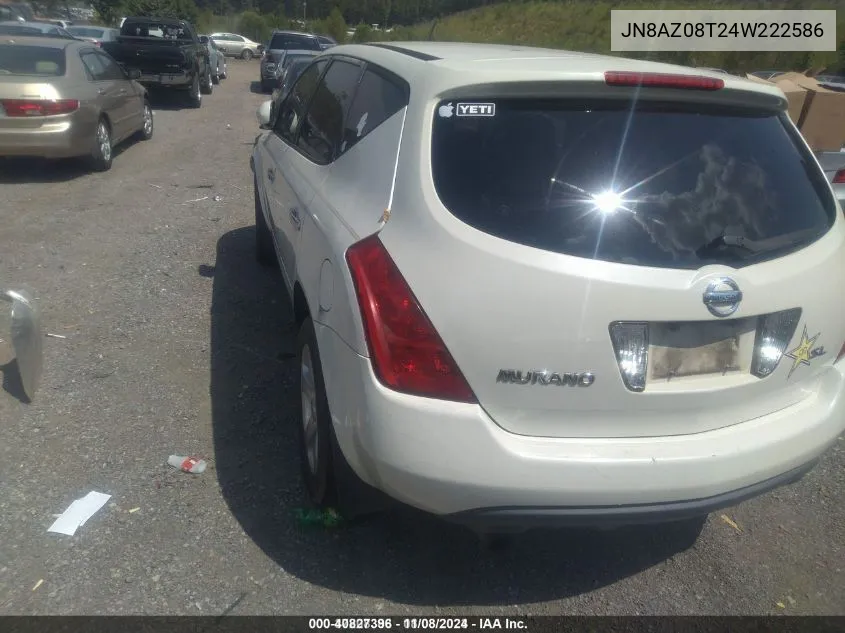 2004 Nissan Murano Sl VIN: JN8AZ08T24W222586 Lot: 40827396